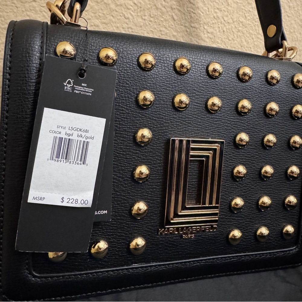Women KARL LAGERFELD Edgy classic Dark Rock City Genuine Leather Crossbody purse - Picture 2 of 6